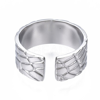 Non-Tarnish 304 Stainless Steel Textured Open Cuff Ring RJEW-T023-38P-1