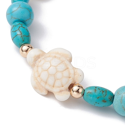 Turtle Synthetic Turquoise Beaded Stretch Bracelet BJEW-JB09954-1