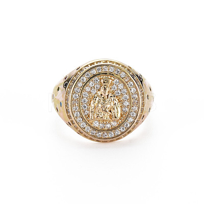 Colorful Cubic Zirconia Flat Round with Guanyin Wide Band Cuff Ring RJEW-N035-080-NF-1
