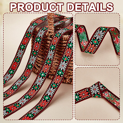 10 Yards Ethnic Style Polyester Jacquard Flower Ribbon OCOR-PH0004-86B-1