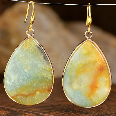 Natural Flower Amazonite Teardrop Dangle Earrings FS-WG5CAE0-07-1