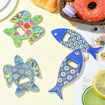 4Pcs 4 Styles Melamine Bottle Opener Fridge Magnet AJEW-CJ0001-54-1