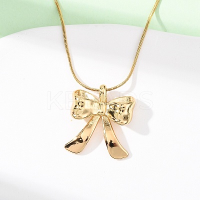 304 Stainless Steel Bowknot Pendant Snake Chain Necklaces for Women NJEW-F354-06G-1