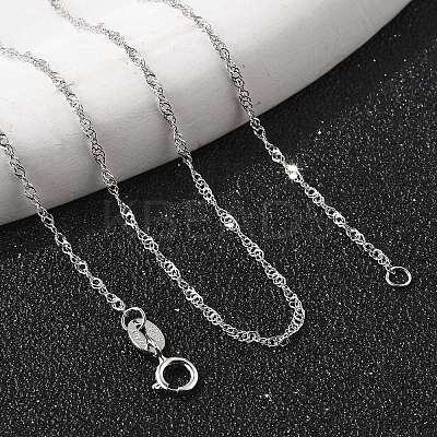 Anti-Tarnish Rhodium Plated 925 Sterling Silver Singapore Chain Necklaces STER-F039-40cm-06P-1