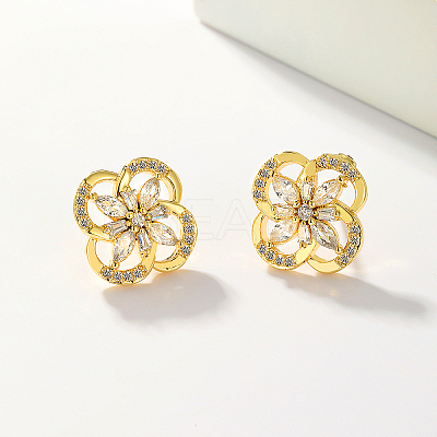 Fashion Casual Brass Pave Clear Cubic Zirconia Flower Stud Earrings FV1607-1