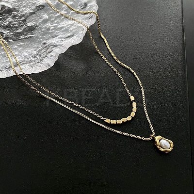 2Pcs 2 Style Plastic Oval & 304 Stainless Steel Nuggets Pendant Necklaces Set NJEW-K257-08G-1