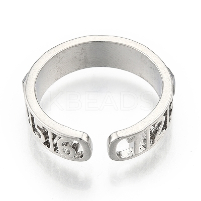 Brass Number Hollow Open Cuff Ring RJEW-N039-10P-1