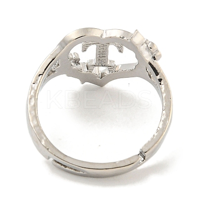 Heart with Letter & Flower Rack Plating Brass Adjustable Rings for Women RJEW-I105-05P-T-1
