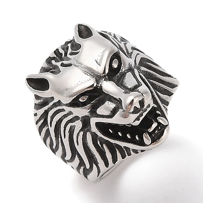Viking 304 Stainless Steel Wolf Head Wide Finger Rings for Mens RJEW-U005-16A-AS-1