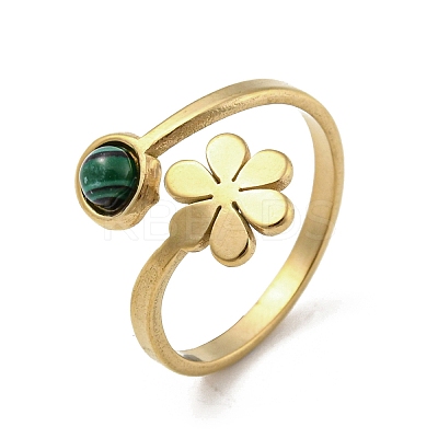 304 Stainless Steel with Synthetic Turquoise Ring Ion Plating(IP) RJEW-Z031-01C-03-1