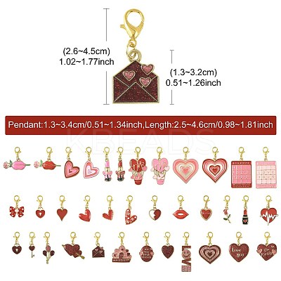 12Pcs 12 Styles Valentine's Day Heart Alloy Enamel Pendant Decorations HJEW-FS00078-01-1