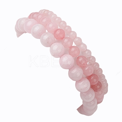 3Pcs Round Natural Rose Quartz Beads Stretch Bracelets BJEW-JB10963-1
