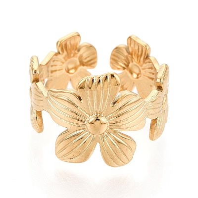 Adjustable Ion Plating(IP) 304 Stainless Steel Cuff Rings for Women RJEW-N052-05G-1
