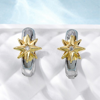 Brass Micro Pave Clear Cubic Zirconia Hoop Earrings EJEW-H158-19A-GP-1