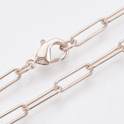Brass Round Oval Paperclip Chain Necklace Making MAK-S072-04B-RG-1