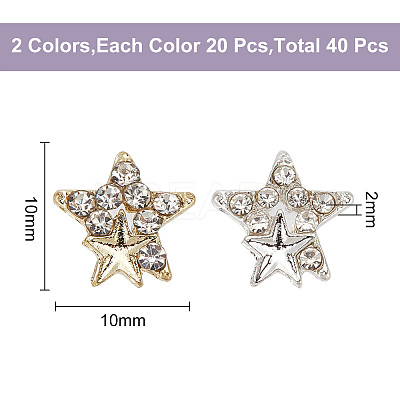 40Pcs 2 Colors Star Alloy Rhinestone Cabochons MRMJ-HY0001-27-1