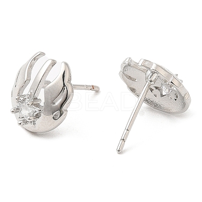 Rack Plating Brass Pave Clear Cubic Zirconia Wing Ear Studs for Women EJEW-Q770-05P-1