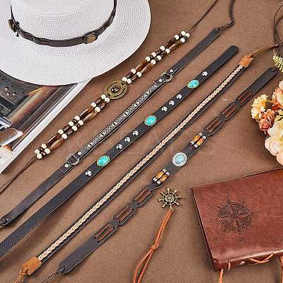 6Pcs 6 Styles Imitation Leather Southwestern Cowboy Hat Belt AJEW-CP0007-23-1