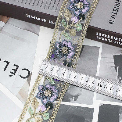 15 Yards Polyester Embroidery Flower Ribbon PW-WG53261-03-1