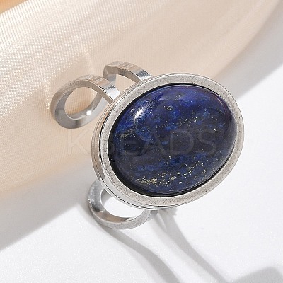 Oval Natural Gemstone Finger Rings RJEW-M062-02P-18-1