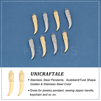 8Pcs 2 Colors 304 Stainless Steel Pendants STAS-UN0038-34-1