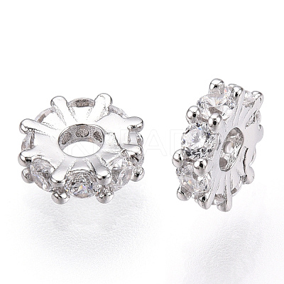 Rhodium Plated 925 Sterling Silver Micro Pave Clear Cubic Zirconia Spacer Beads LS-STER-T007-15P-1