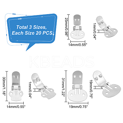 60Pcs 3 Style Iron Large Flat Blank Clips IFIN-PH0001-77-1