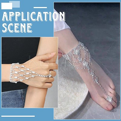 4Pcs 2 Styles Alloy Clear Rhinestone Anklets for Women AJEW-BBC0002-39-1