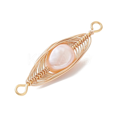 Natural Cultured Freshwater Pearl Potato Copper Wire Wrapped Horse Eye Links Connector Charms PALLOY-JF04766-1