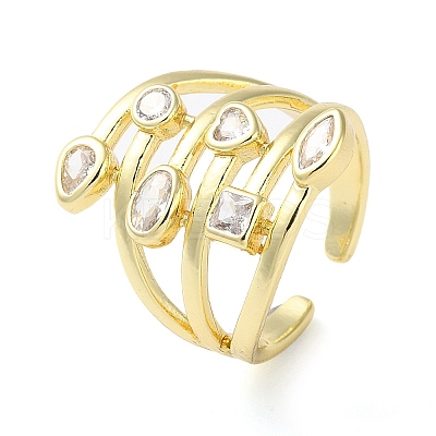 Eco-Friendly Brass Micro Pave Clear Cubic Zirconia Cuff Ring for Women RJEW-A025-01G-1