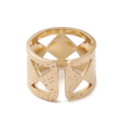 Ion Plating(IP) 304 Stainless Steel Rhombus Open Cuff Rings for Women RJEW-G285-31G-1