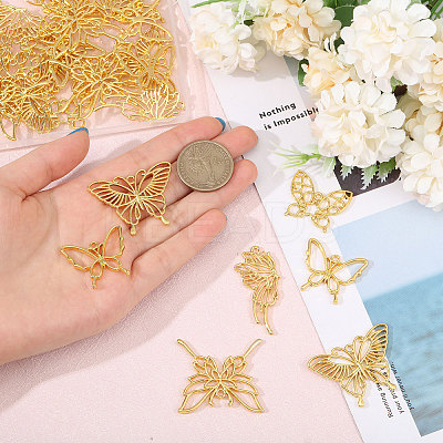 5 Styles Butterfly Zinc Alloy Open Back Bezel Pendants FIND-CA0009-52G-1