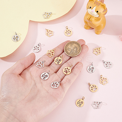 24Pcs 6 Styles Dog Paw Print Shape Stainless Steel Pendants FIND-GA0007-25-1