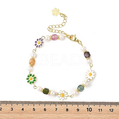 Brass Enamel Flower Link Chain Bracelets for Women BJEW-JB14164-1