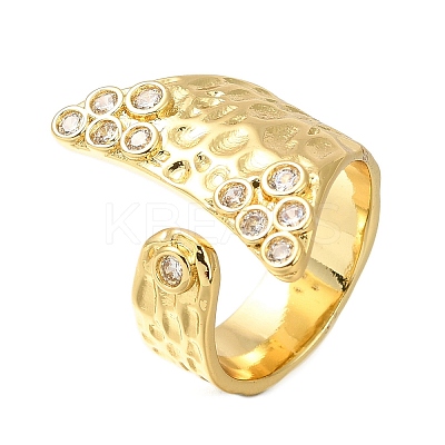 Fishtail Rack Plating Brass Micro Pave Cubic Zirconia Open Cuff Rings for Women RJEW-M022-06G-01-1