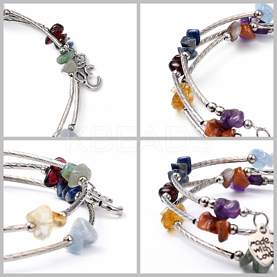 Three Loops Natural Gemstone Beaded Wrap Bracelets BJEW-JB02331-03-1
