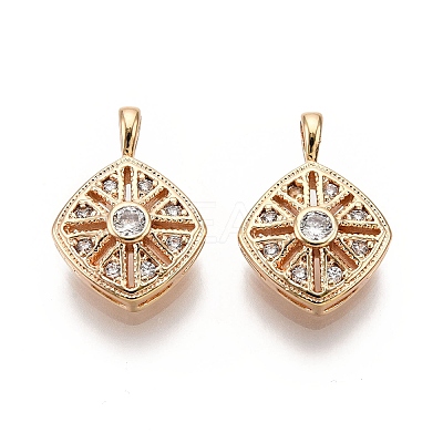Rhombus Brass Micro Pave Clear Cubic Zirconia Pendants KK-G436-16G-1