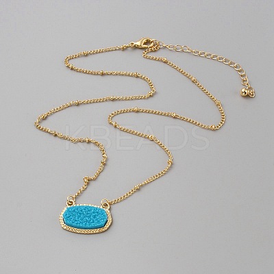 Simulated Druzy Resin Oval Pendant Necklace with Alloy Satellite Chains NJEW-WH0016-39G-01-1