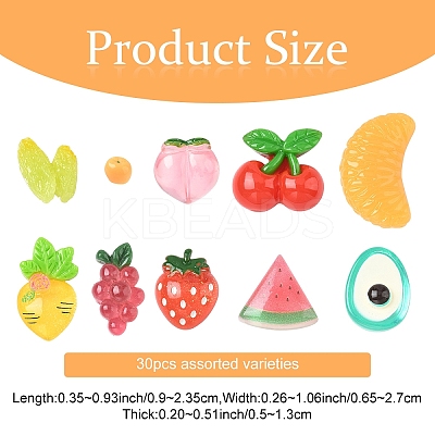 30Pcs 10 Styles Fruit Opaque Resin Decoden Cabochons RESI-YW0002-01-1
