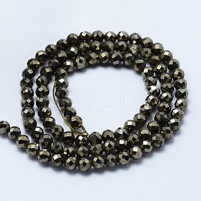 Natural Pyrite Beads Strands G-J369-19-4mm-1