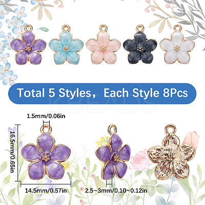 40Pcs 5 Colors Zinc Alloy Enamel Pendants PALLOY-SC0004-37-1