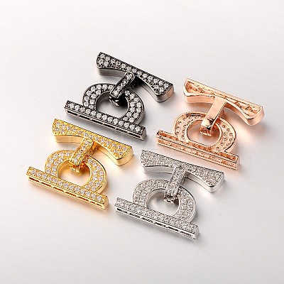 Brass Micro Pave Cubic Zirconia Fold Over Clasps ZIRC-M045-M-RS-1