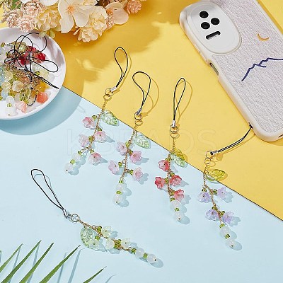 12Pcs Glass & Acrylic & Brass Mobile Straps HJEW-AR00008-1