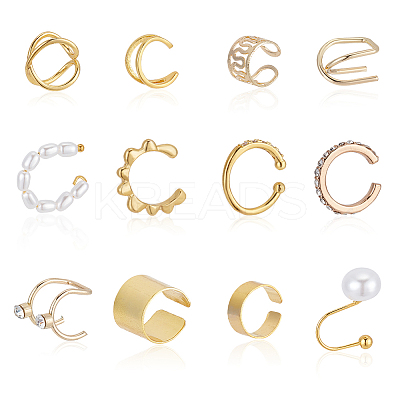 12Pcs 12Pcs Wave & Criss Cross Alloy Cuff Earrings EJEW-AN0001-78-1