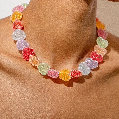 Resin Jelly Heart Beaded Necklaces FS-WGF46B0-01-1