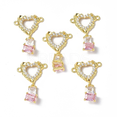 Brass Pave Clear & Pink Cubic Zirconia Connector Charms KK-P223-40G-1