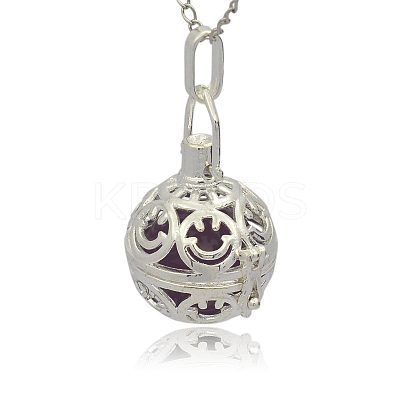 Silver Color Plated Brass Hollow Round Cage Pendants KK-J216-07S-1