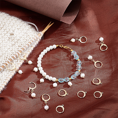 Natural Freshwater Pearl Pendant Locking Stitch Markers HJEW-AB00148-1