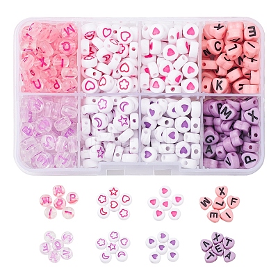 8 Style Pink & Purple Series Opaque Acrylic Beads MACR-YW0001-50-1