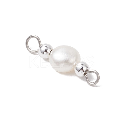 Natural Cultured Freshwater Pearl Potato & Round Electroplate Non-magnetic Synthetic Hematite Beaded Connector Charms PALLOY-JF04191-02-1